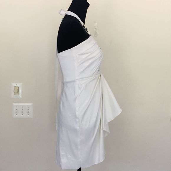 Badgley Mischka Halter Beaded White Cocktail Dress - Picture 9 of 12